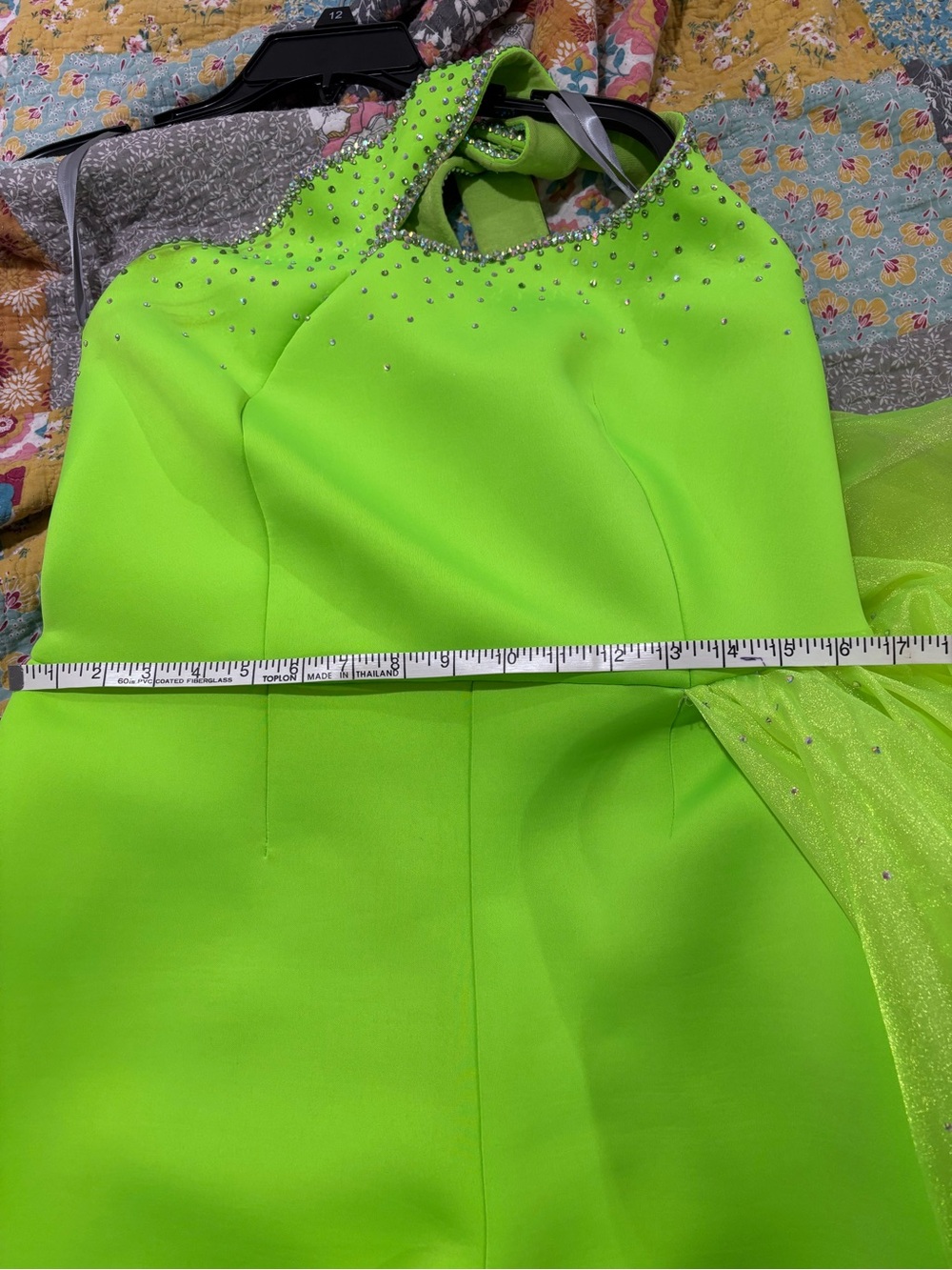 Custom Pageant Fun Fashion Neon One-Shoulder Romper with Draped Train - Picture 8 of 10
